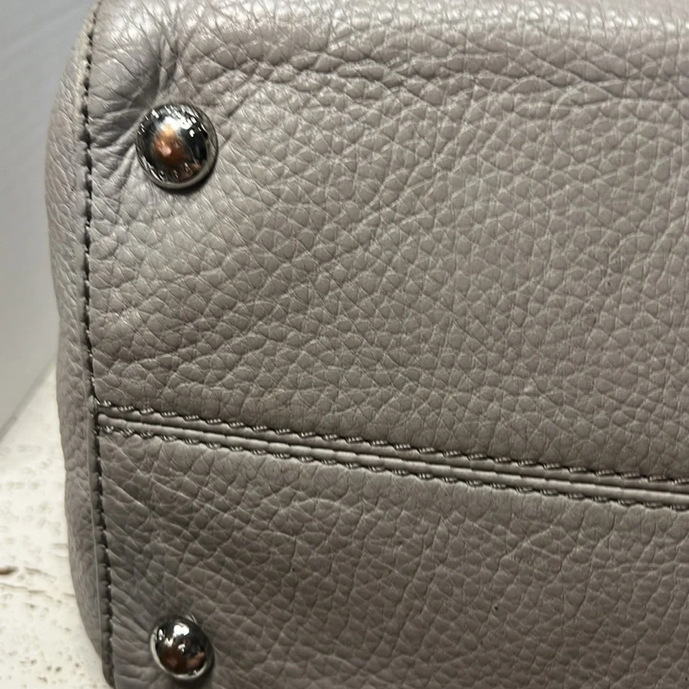 Michael Kors Pebbled Leather Satchel Tote Shoulder Bag Gray